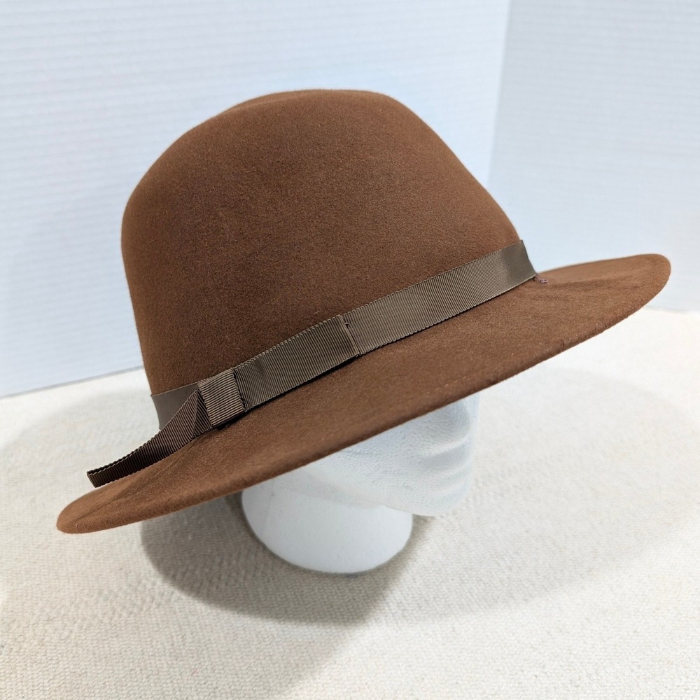 VTG Makins New York Saks Fifth Avenue Brown Wool Felt Ribbon Trim Hat Retro
